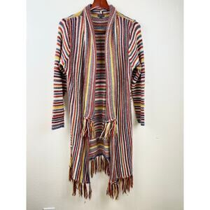 Womens Cardigan Sz L Boho Hippie Fringe Festival Colorful Maxi Tassel Western